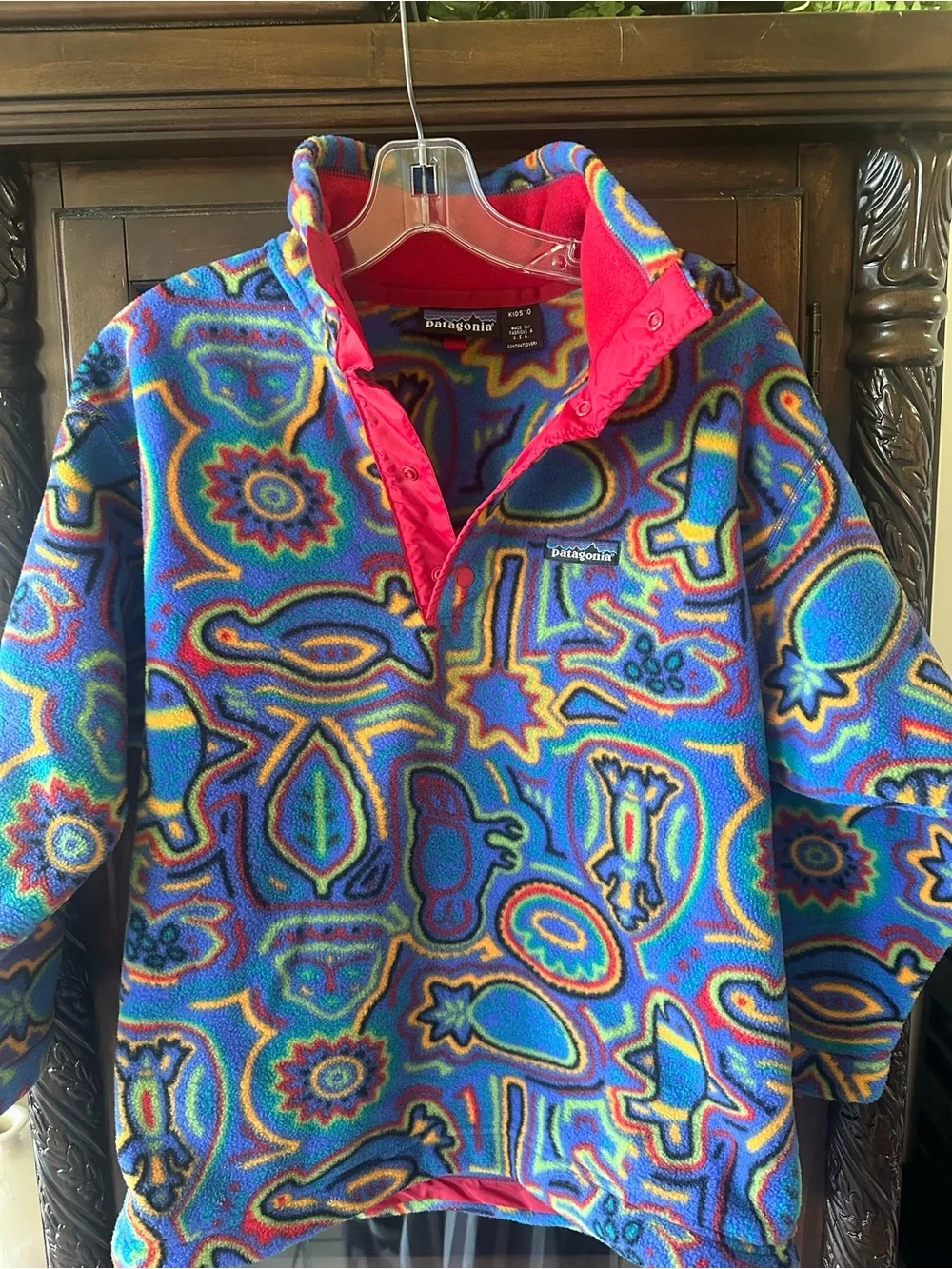 Vintage Patagonia Made in USA Kids 10 Abstract Print Snap Fleece Pullover